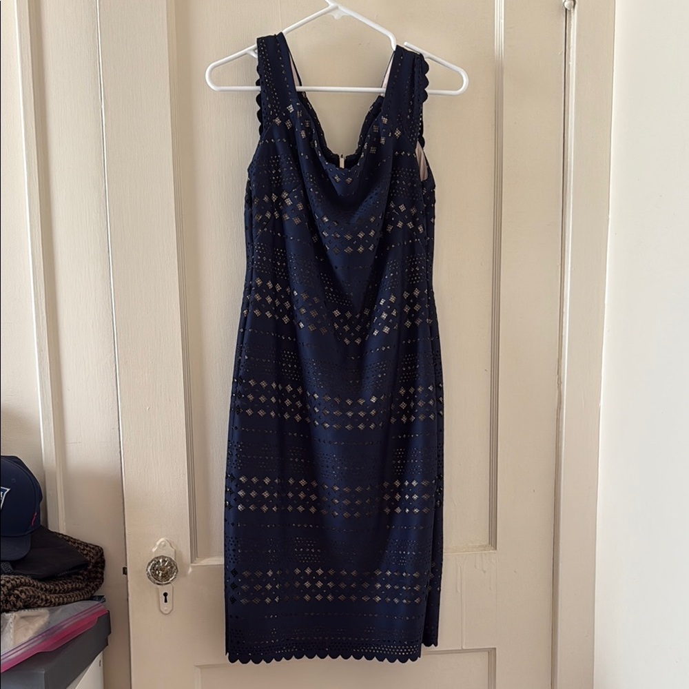 Crocheted Navy Blue Off-Shoulder Dress